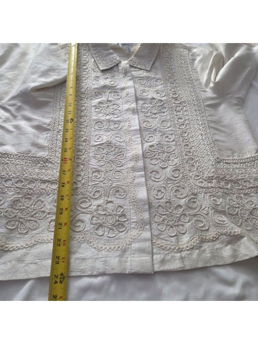 Wearable Art Coldwater Creek Silk Embroidered Jacket Petite Large - Picture 8 of 9